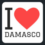 Ik hou van damasco vierkante sticker<br><div class="desc">Ik hou van damasco,  voor Syrië liefhebbers</div>