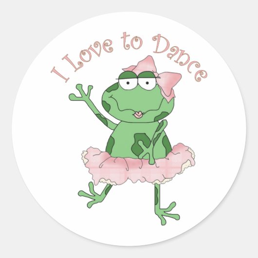 Ik hou van Dance Ballerina Frog Pink Ronde Sticker (Voorkant)