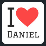 Ik hou van daniel vierkante sticker<br><div class="desc">Ik hou van Daniel,  voor mannen noem ik liefhebbers</div>