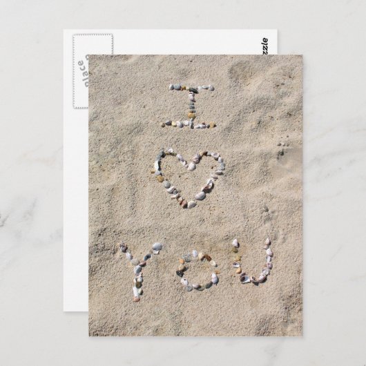 Ik hou van dat je in zeeschelpen in het zand schri briefkaart (Voorkant / Achterkant)