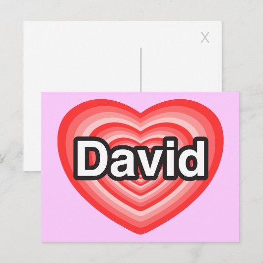 Ik hou van David. Ik hou van je David. Hart Briefkaart (Voorkant / Achterkant)