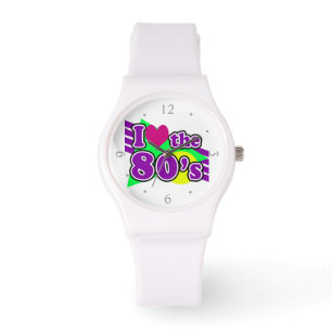 Ik hou van de 80 Geometric Neon Eighties Party Horloge