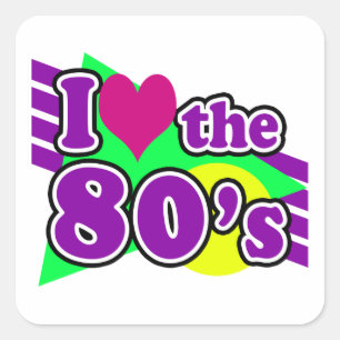 Ik hou van de 80 Geometric Neon Eighties Party Vierkante Sticker