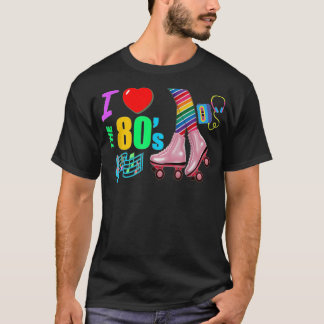 Ik hou van de 80 Retro regenboogleggen roze rollet T-shirt