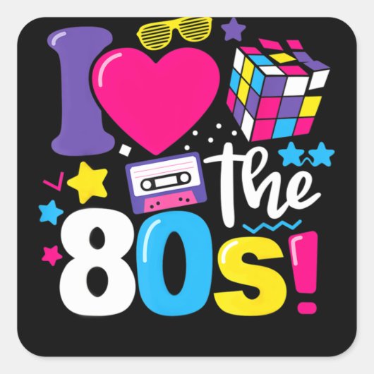 Ik hou van de 80s Gift Clothes Vierkante Sticker (Voorkant)