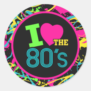 Ik hou van de 80s Sticker, Neon 80s Party Decor Ronde Sticker