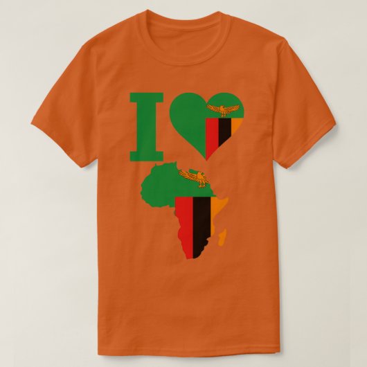 Ik hou van de Afrikaanse vlag van Zambia T-shirt (Design voorkant)