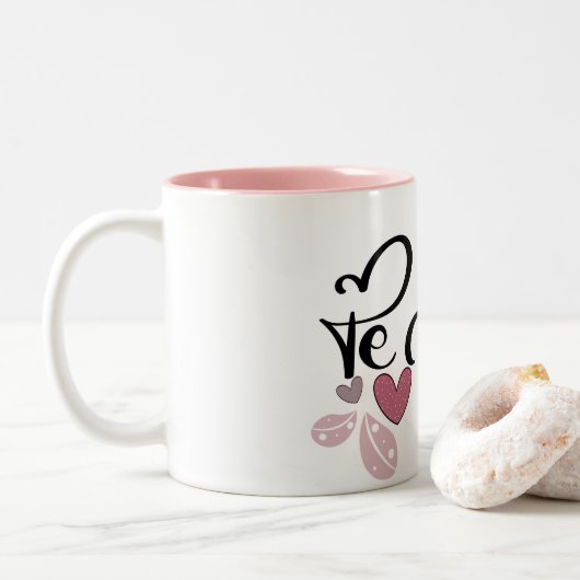 Ik hou van de amo Valentine day vibes Tweekleurige Koffiemok (Met donut)