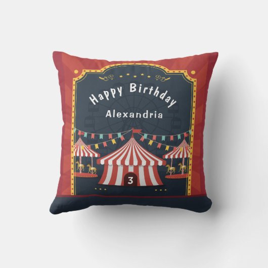 Ik hou van de Circus Child Birthday personaliseren Buitenkussen (Achterkant)