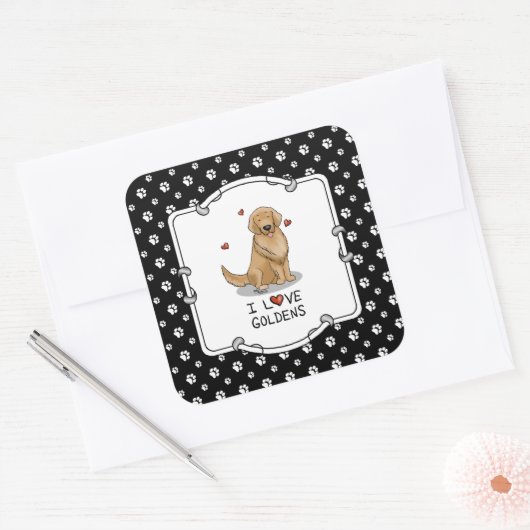 Ik hou van de Golden - ik hou van de gouden riever Vierkante Sticker (Envelop)