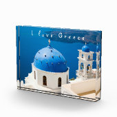 Ik hou van de Griekse kerk Santorini: blauwe foto (Rechts)