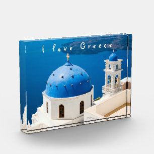 Ik hou van de Griekse kerk Santorini: blauwe foto