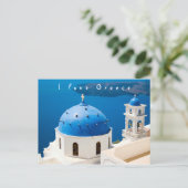 Ik hou van de Griekse kerk Santorini: blauwe foto  Briefkaart (Staand voorkant)