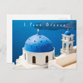 Ik hou van de Griekse kerk Santorini: blauwe foto  Briefkaart (Voorkant / Achterkant)