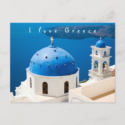 Ik hou van de Griekse kerk Santorini: blauwe foto  Briefkaart (Voorkant)