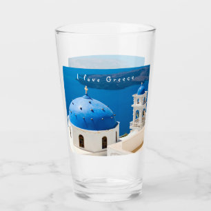 Ik hou van de Griekse kerk Santorini: blauwe foto Glas