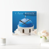 Ik hou van de Griekse kerk Santorini: blauwe foto  Vierkante Klok (Huis)