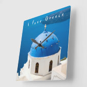 Ik hou van de Griekse kerk Santorini: blauwe foto  Vierkante Klok (Hoek)