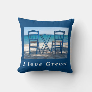 Ik hou van de Griekse taverna foto blauw en wit Kussen