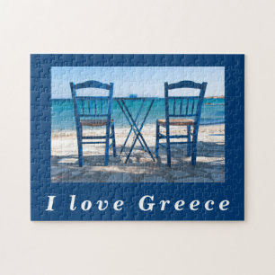 Ik hou van de Griekse taverna foto blauw en wit Legpuzzel