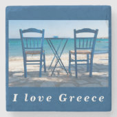 Ik hou van de Griekse taverna foto blauw en wit Stenen Onderzetter (Voorkant)