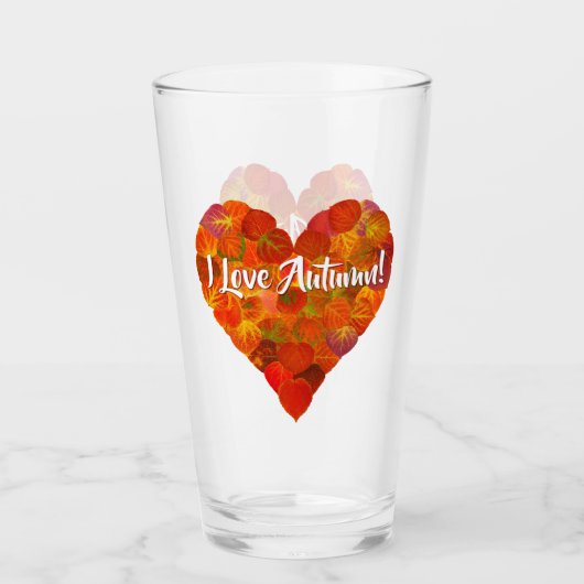 Ik hou van de herfst.—Red Aspen Leaf Heart 1 Glas (Voorkant)