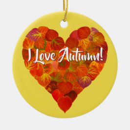 Ik hou van de herfst.—Red Aspen Leaf Heart 1 Keramisch Ornament