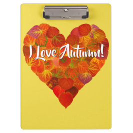 Ik hou van de herfst.—Red Aspen Leaf Heart 1 Klembord