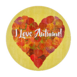 Ik hou van de herfst.—Red Aspen Leaf Heart 1 Snijplank