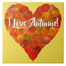 Ik hou van de herfst.—Red Aspen Leaf Heart 1 Tegeltje