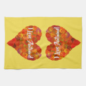 Ik hou van de herfst.—Red Aspen Leaf Heart 1 Theedoek (Horizontaal)