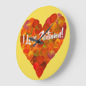 Ik hou van de herfst...Red Aspen Leaf Hearts Grote Klok (Hoek)