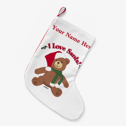 Ik hou van de Kerstman! KerstTeddy Bear Kleine Kerstsok (Voorkant (Hangend))