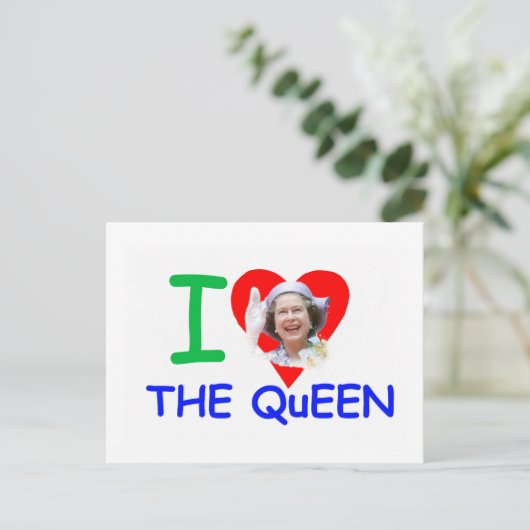 Ik hou van de koningin, koningin Elizabeth II Briefkaart (Staand voorkant)