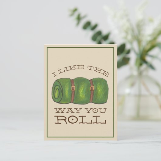 Ik hou van de manier waarop je de slaapzak rolt feestdagenkaart (Staand voorkant)