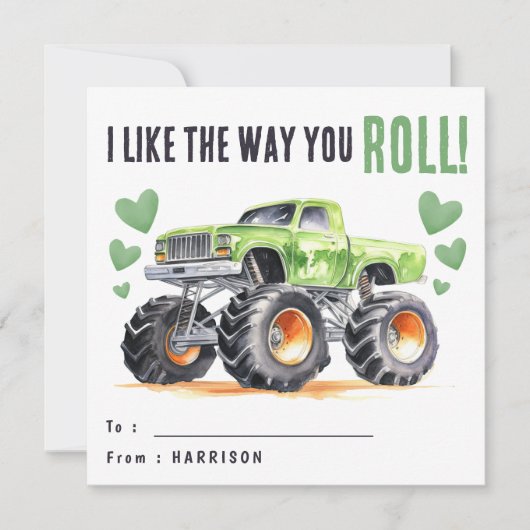 Ik hou van de manier waarop je rolt | Green Monste Feestdagenkaart (Voorkant)