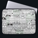 Ik hou van de nederlandse amsterdam laptophoes laptop sleeve<br><div class="desc">Fun Amsterdam architectuur met Nederlandse Hoek. Handgetekend patroon in zwart en met kleine pastelaccentkleuren.</div>