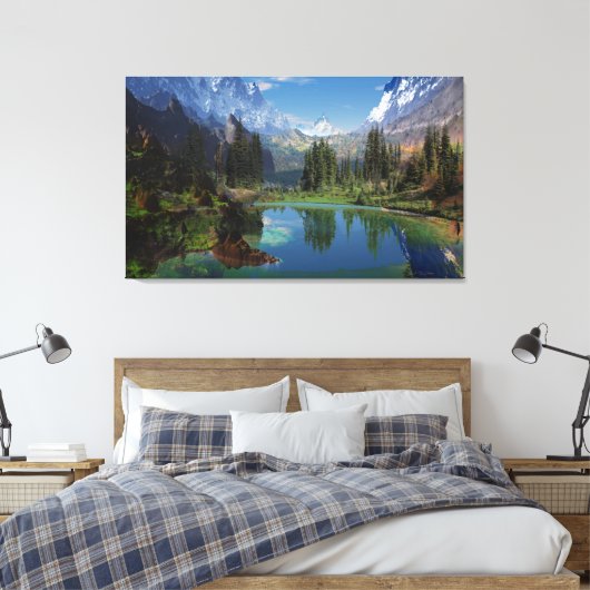 Ik hou van de Rocky Mountain Stretched Canvas Prin Afdruk (Insitu (Slaapkamer))