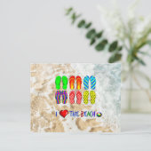 Ik hou van de strand en de kleurrijke teenslippers briefkaart (Staand voorkant)