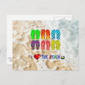 Ik hou van de strand en de kleurrijke teenslippers briefkaart (Voorkant / Achterkant)