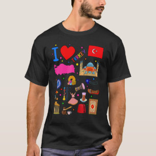 Ik hou van de Turkse handgetekende Turkse vlag T-shirt