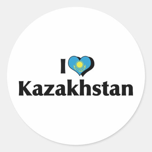 Ik hou van de vlag van Kazachstan Ronde Sticker (Voorkant)