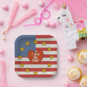 Ik hou van de VS - rood, wit, blauw polka-dot vlag Papieren Bordje (Feest)