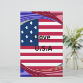 Ik hou van de VS-werveling: Patriottisch hartkunst Briefpapier (Staand voorkant)