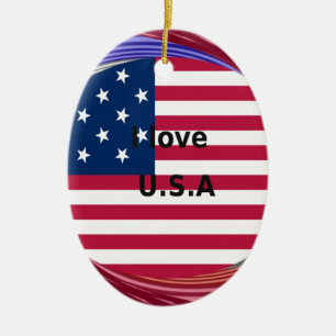 Ik hou van de VS-werveling: Patriottisch hartkunst Keramisch Ornament