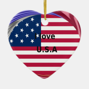 Ik hou van de VS-werveling: Patriottisch hartkunst Keramisch Ornament
