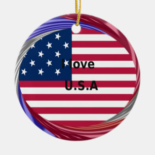 Ik hou van de VS-werveling: Patriottisch hartkunst Keramisch Ornament