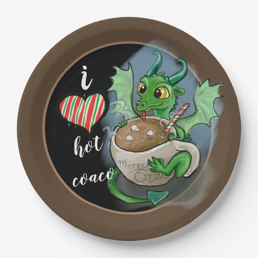 Ik hou van de warme Coaco Baby Dragon Kerstmis Papieren Bordje (Voorkant)