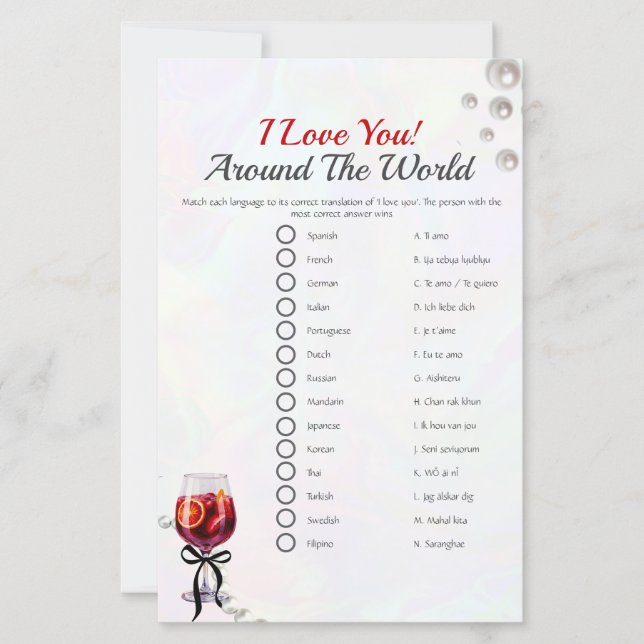 Ik hou van de wereld Vrijgezellenfeest spel (Voorkant)