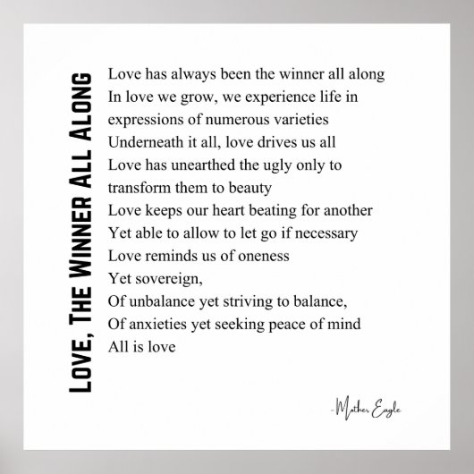 Ik hou van de winnaar, al die tijd, poëzie poster (Voorkant)